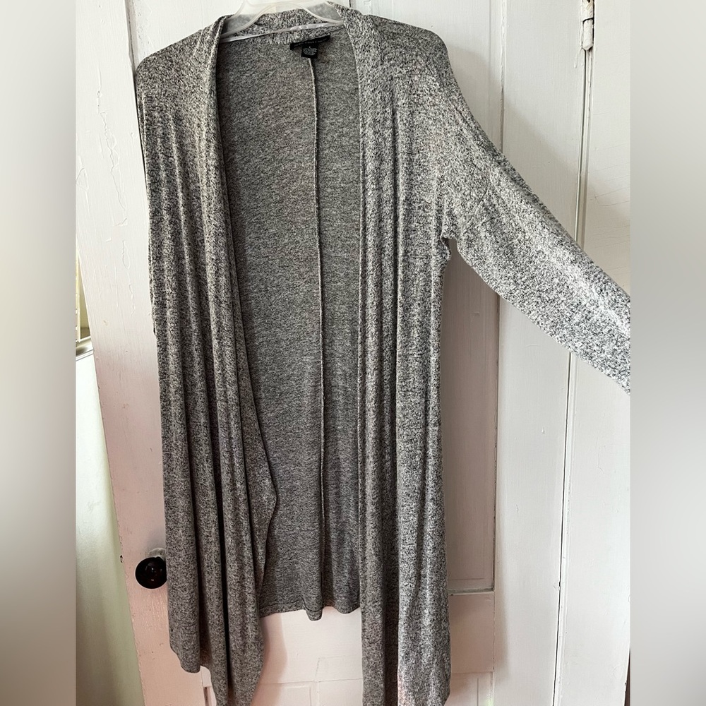 Joan Vass Gray Long Open Front Cardigan Sweater
